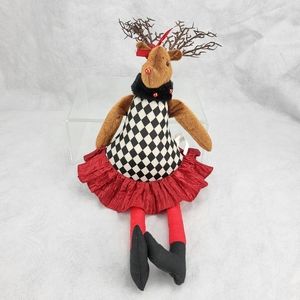 Hobby Lobby Reindeer Plush Figure red Black White Checkered Holiday Christmas